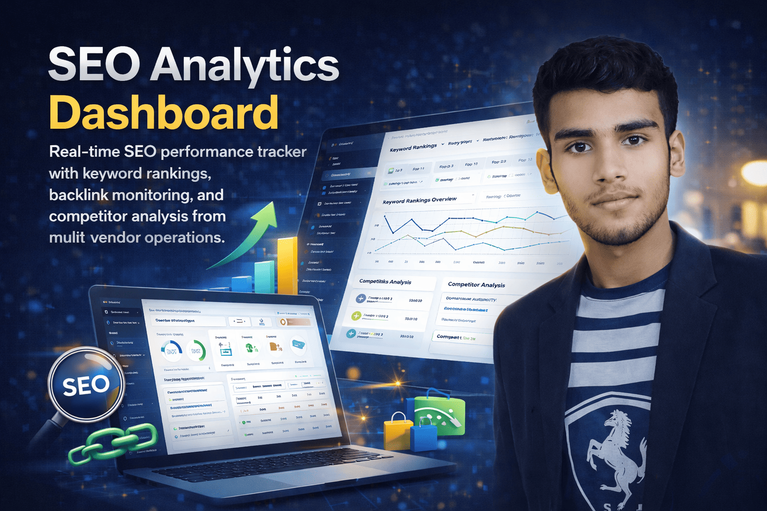 SEO Analytics Dashboard with Keyword Rankings and Backlink Monitoring
